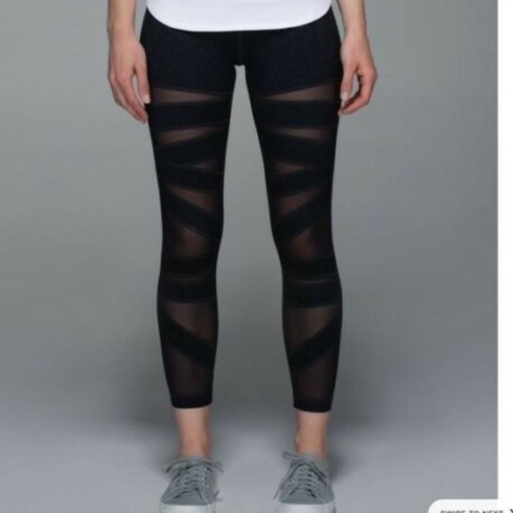 Lululemon black sheer bondage criss cross cage cut outs leggings S 4 - Picture 4 of 8